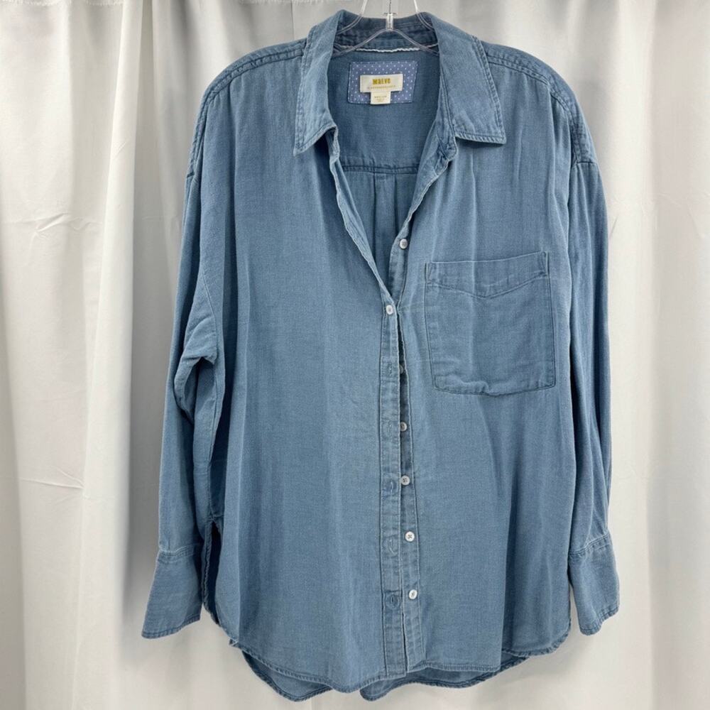 Maeve Anthropologie Chambray Denim Button Top Sz M Oversized Loose Tunic